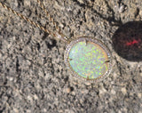 14k gold Australian opal and diamond reversible halo necklace pendant