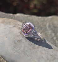 14k white gold c.1920's pink tourmaline filigree ring