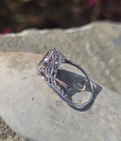 14k white gold c.1920's pink tourmaline filigree ring