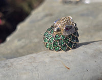 14k gold PARROT BIRD tsavorite garnet, ruby, yellow sapphire and diamond ring