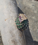 14k gold PARROT BIRD tsavorite garnet, ruby, yellow sapphire and diamond ring