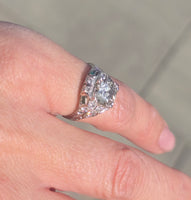 platinum Art Deco c.1920's European cut diamond and emerald estate vintage antique ring