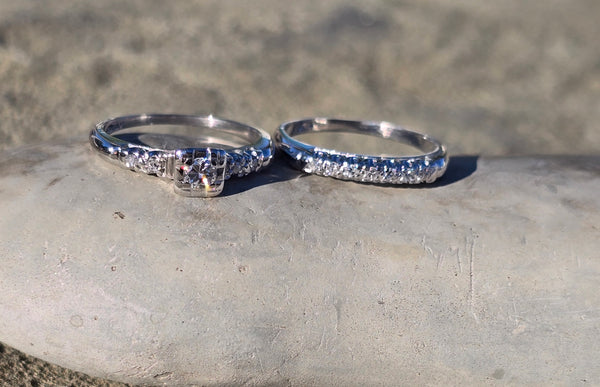 14k white gold diamond vintage estate bridal set