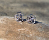 14k white gold diamond filigree estate studs - apx .16c tw