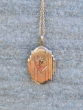 10k yellow gold Art Deco estate locket pendant necklace - heart motif