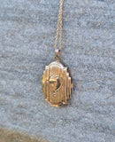 10k yellow gold Art Deco estate locket pendant necklace - heart motif