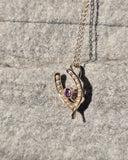 10k gold Victorian amethyst and pearl wishbone necklace pendant lavaliere