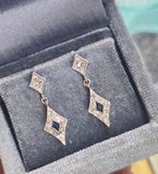 platinum and 14k white gold Art Deco diamond and sapphire earrings
