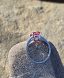 platinum emerald cut pink tourmaline and diamond estate ring