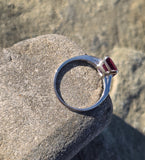 platinum emerald cut pink tourmaline and diamond estate ring