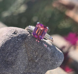 platinum emerald cut pink tourmaline and diamond estate ring