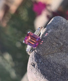 platinum emerald cut pink tourmaline and diamond estate ring