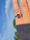 platinum emerald cut pink tourmaline and diamond estate ring