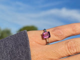 platinum emerald cut pink tourmaline and diamond estate ring