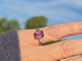 platinum emerald cut pink tourmaline and diamond estate ring