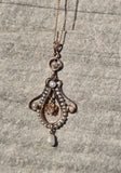 10k gold old mine cut diamond and pearl antique necklace pendant lavaliere