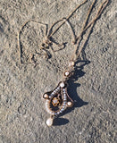 10k gold old mine cut diamond and pearl antique necklace pendant lavaliere