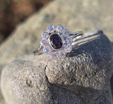 platinum natural color changing alexandrite and mine cut diamond Edwardian ring HOLD