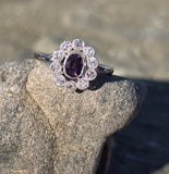 platinum natural color changing alexandrite and mine cut diamond Edwardian ring HOLD