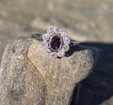 platinum natural color changing alexandrite and mine cut diamond Edwardian ring HOLD