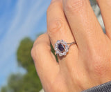 platinum natural color changing alexandrite and mine cut diamond Edwardian ring HOLD