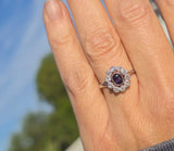 platinum natural color changing alexandrite and mine cut diamond Edwardian ring HOLD