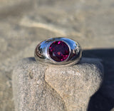 Platinum rhodolite garnet estate gypsy set ring - 13.4 grams