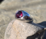 Platinum rhodolite garnet estate gypsy set ring - 13.4 grams