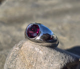 Platinum rhodolite garnet estate gypsy set ring - 13.4 grams