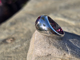 Platinum rhodolite garnet estate gypsy set ring - 13.4 grams