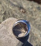 Platinum rhodolite garnet estate gypsy set ring - 13.4 grams