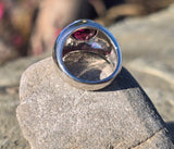 Platinum rhodolite garnet estate gypsy set ring - 13.4 grams