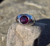 Platinum rhodolite garnet estate gypsy set ring - 13.4 grams