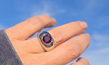 Platinum rhodolite garnet estate gypsy set ring - 13.4 grams