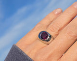 Platinum rhodolite garnet estate gypsy set ring - 13.4 grams