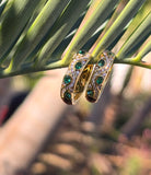 18ct gold emerald and diamond estate hoop earrings