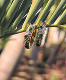18ct gold emerald and diamond estate hoop earrings