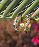 18ct gold emerald and diamond estate hoop earrings