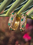 18ct gold emerald and diamond estate hoop earrings