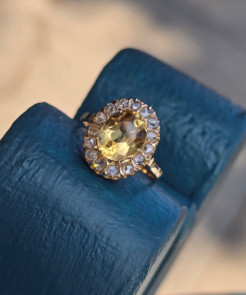 18ct gold Edwardian citrine and diamond halo antique ring