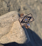 14ct gold + silver top Victorian rose cut diamond, enamel & blue sapphire antique ring HOLD