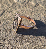 14ct gold + silver top Victorian rose cut diamond, enamel & blue sapphire antique ring HOLD