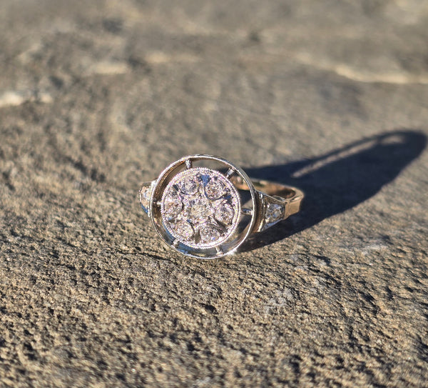 14k gold two-tone old mine cut diamond antique cluster ring