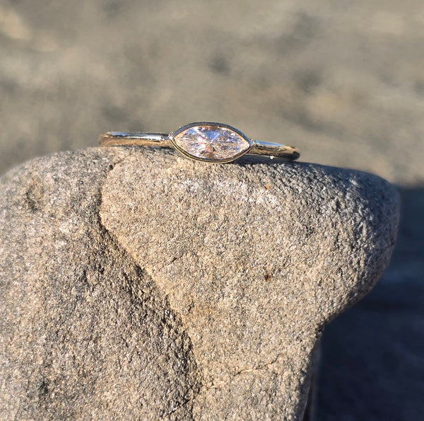 14k gold marquise cut diamond bezel set solitaire engagement ring band