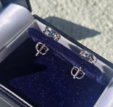 14k white gold diamond Deco estate studs - apx .26c tw