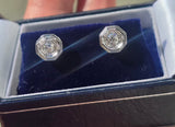 14k white gold diamond Deco estate studs - apx .26c tw