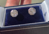 14k white gold diamond Deco estate studs - apx .26c tw