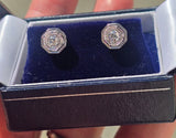 14k white gold diamond Deco estate studs - apx .26c tw