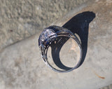 platinum filigree Art Deco blue sapphire and diamond estate ring