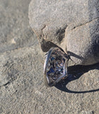 platinum filigree Art Deco blue sapphire and diamond estate ring